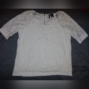 New Directions White Lace Blouse, Size L